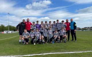 Barnton FC's under 13s celebrate winning the Mid-Cheshire District Cup final