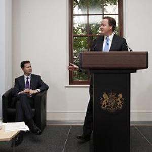 Nick Clegg and David Cameron launch the Coalition Agreement document