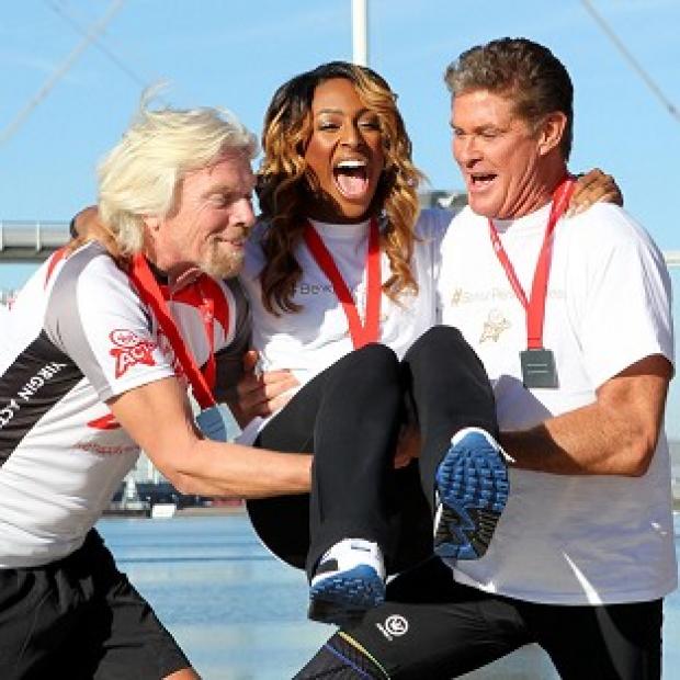 Sir Richard Branson, Alexandra Burke and David Hasselhoff at the Virgin Active London Triathlon