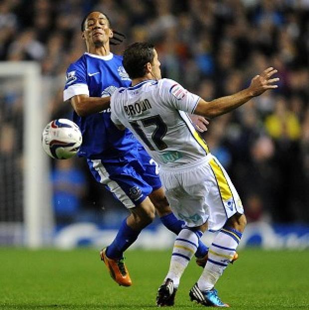 Congleton Guardian: Steven Pienaar, left, and Michael Brown tussle in Leeds and Everton's Capital One Cup match Congleton Guardian: Steven Pienaar, left, and Michael Brown tussle in Leeds and Everton's Capital One Cup match