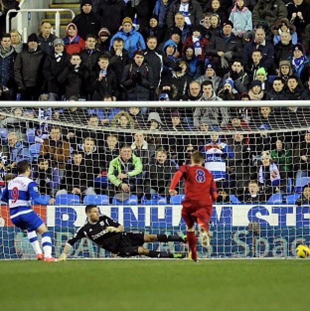 Adam Le Fondre, left, scores Reading's equaliser
