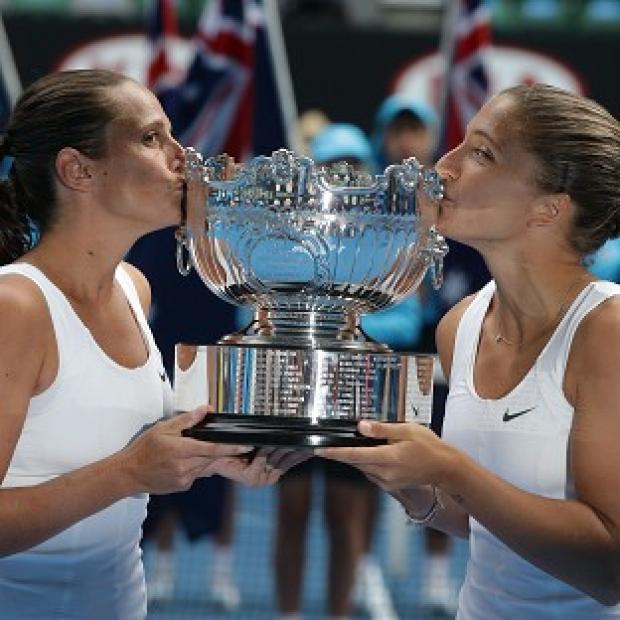 Sara Errani and Roberta Vinci celebrate their victory (AP)