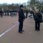 A cornered off area containing knives, a hat and Taser wire outside Buckingham Palace in central London