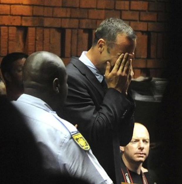 Oscar Pistorius weeps in court in Pretoria at his bail hearing (AP)