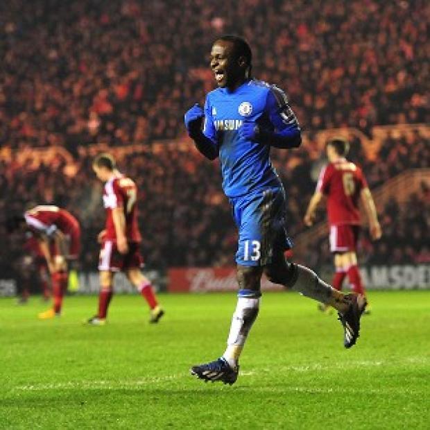 Victor Moses celebrates scoring Chelsea's goal to ensure their passage through
