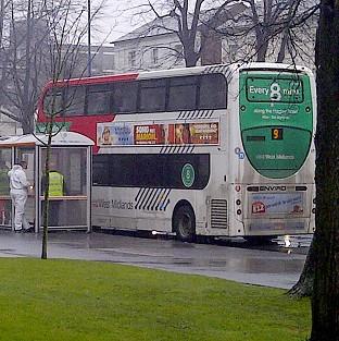 The scene on Hagley Road, Birmingham, where a schoolgirl was stabbed to death on a bus during the morning rush hour