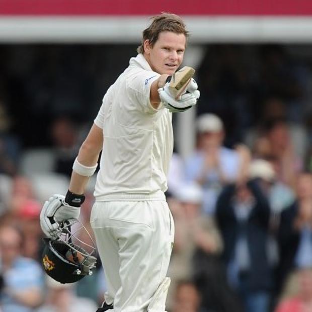 Steve Smith celebrates his maiden Test ton