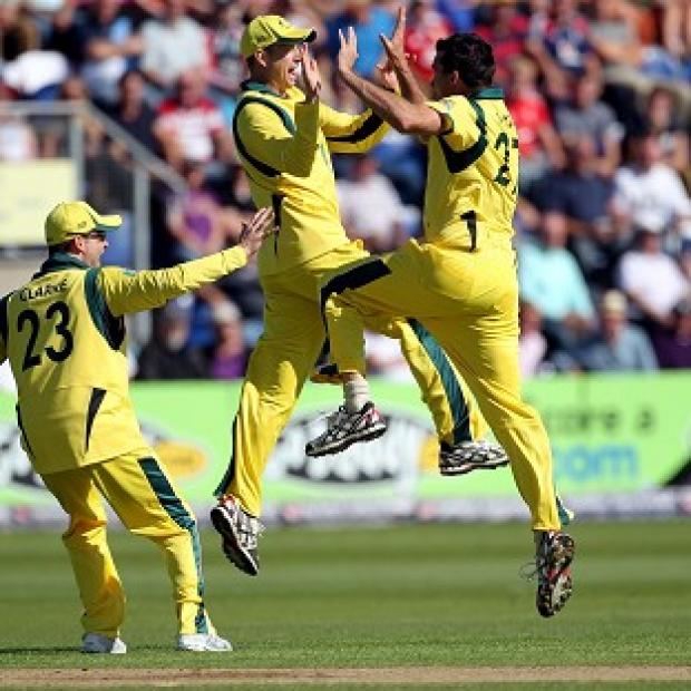 Clint McKay, right, claimed the wickets of Kevin Pietersen, Jonathan Trott and then Joe Root in successive balls