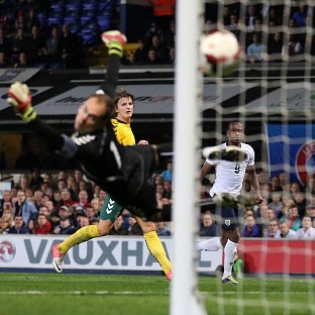 Saido Berahino scores England Under-21s' third goal against Lithuania