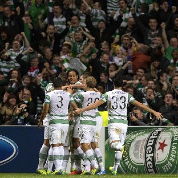 Congleton Guardian: Celtic celebrate James Forrest's opening goal Congleton Guardian: Celtic celebrate James Forrest's opening goal