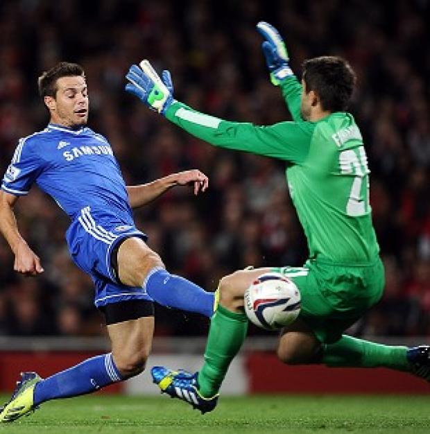 Congleton Guardian: Cesar Azpilicueta, left, scores Chelsea's opening goal in a 2-0 win Congleton Guardian: Cesar Azpilicueta, left, scores Chelsea's opening goal in a 2-0 win