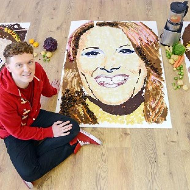 Congleton Guardian: Nathan Wyburn next to his food art depicting the X Factor finalists Congleton Guardian: Nathan Wyburn next to his food art depicting the X Factor finalists