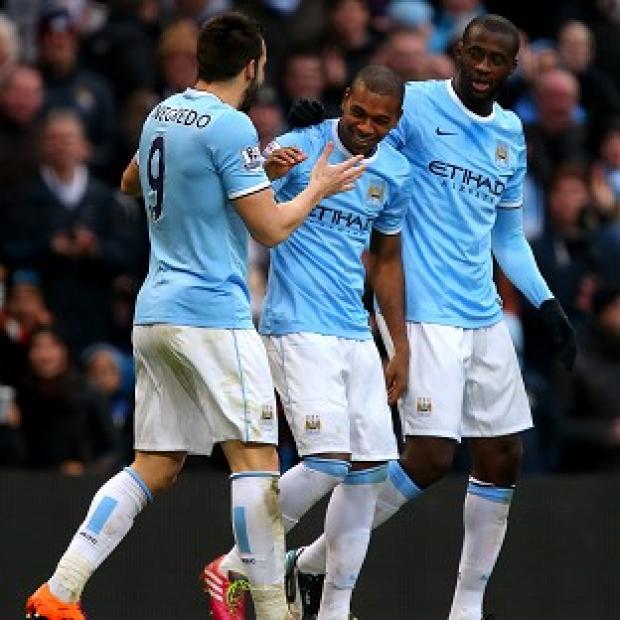 Congleton Guardian: Fernandinho, centre, scored two of City's six goals Congleton Guardian: Fernandinho, centre, scored two of City's six goals