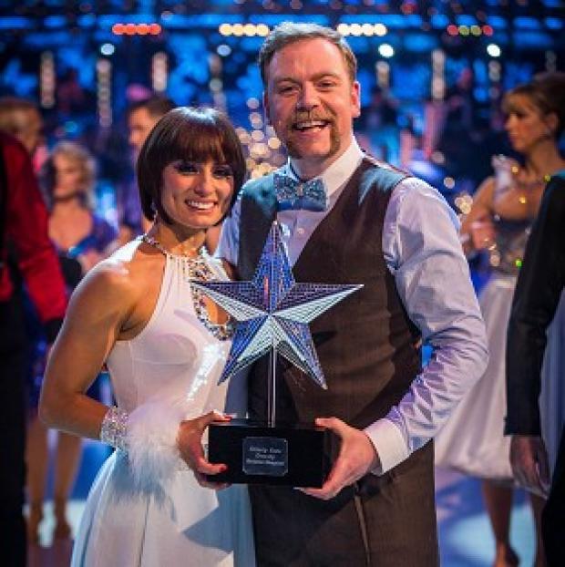 Congleton Guardian: Rufus Hound and Flavia Cacace celebrate with their trophy Congleton Guardian: Rufus Hound and Flavia Cacace celebrate with their trophy