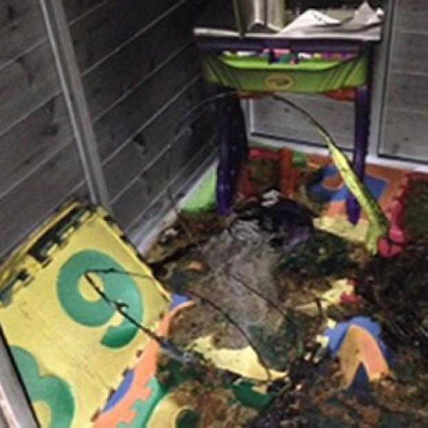 Congleton Guardian: The charred remains of a sensory room built as a Christmas present by Fiona and Wesley Ratcliff, from Woodhouse Park in Wythenshawe, Manchester, for their severely autistic son Harvey, seven.
Congleton Guardian: The charred remains of a sensory room built as a Christmas present by Fiona and Wesley Ratcliff, from Woodhouse Park in Wythenshawe, Manchester, for their severely autistic son Harvey, seven.