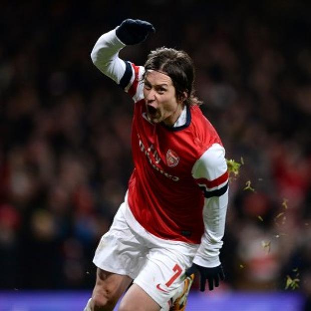 Congleton Guardian: Tomas Rosicky celebrates scoring the second goal Congleton Guardian: Tomas Rosicky celebrates scoring the second goal