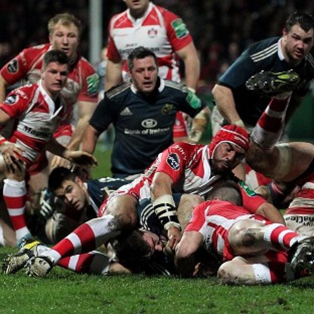 Congleton Guardian: Peter O'Mahony crashes over from close range to score Munster's second try Congleton Guardian: Peter O'Mahony crashes over from close range to score Munster's second try