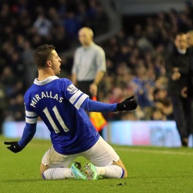 Congleton Guardian: Kevin Mirallas celebrates scoring his side's second goal Congleton Guardian: Kevin Mirallas celebrates scoring his side's second goal