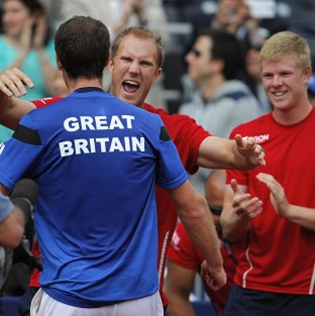 Congleton Guardian: (Left to right) Andy Murray, Dominic Inglot and Kyle Edmund celebrate Britain's Davis Cup win over the US (AP) Congleton Guardian: (Left to right) Andy Murray, Dominic Inglot and Kyle Edmund celebrate Britain's Davis Cup win over the US (AP)