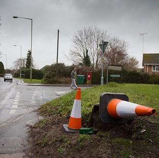 Congleton Guardian: Two bollards near the scene in Purley on Thames where two cyclists died after they were struck by a car Congleton Guardian: Two bollards near the scene in Purley on Thames where two cyclists died after they were struck by a car