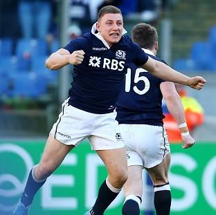 Congleton Guardian: Duncan Weir celebrates scoring the winning drop goal Congleton Guardian: Duncan Weir celebrates scoring the winning drop goal
