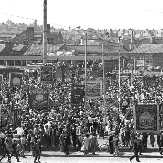 Congleton Guardian: A mass rally of striking miners in Mansfield, Nottinghamshire, in May 1984 Congleton Guardian: A mass rally of striking miners in Mansfield, Nottinghamshire, in May 1984