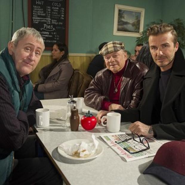 Congleton Guardian: David Beckham joins Sir David Jason and Nicholas Lyndhurst as a guest in a special Only Fools And Horses sketch for Sport Relief Congleton Guardian: David Beckham joins Sir David Jason and Nicholas Lyndhurst as a guest in a special Only Fools And Horses sketch for Sport Relief