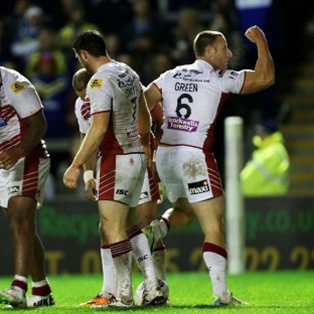 Congleton Guardian: Blake Green (right) celebrates scoring against Warrington Congleton Guardian: Blake Green (right) celebrates scoring against Warrington