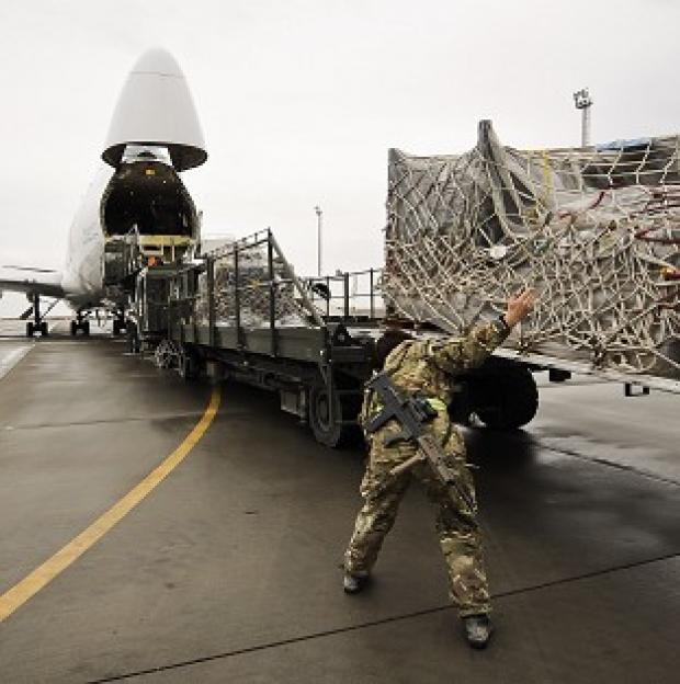 Congleton Guardian: Equipment being loaded into a Boeing 747 headed for the UK after being recovered from closed down UK operating bases in Helmand Province Congleton Guardian: Equipment being loaded into a Boeing 747 headed for the UK after being recovered from closed down UK operating bases in Helmand Province
