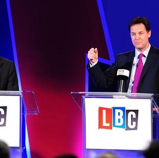 Congleton Guardian: Nick Clegg (right) said his debates with Nigel Farage were just a "curtain raiser". Congleton Guardian: Nick Clegg (right) said his debates with Nigel Farage were just a "curtain raiser".