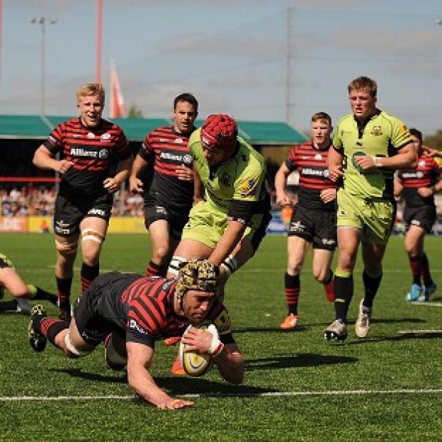 Congleton Guardian: Kelly Brown goes over for a Saracens try Congleton Guardian: Kelly Brown goes over for a Saracens try
