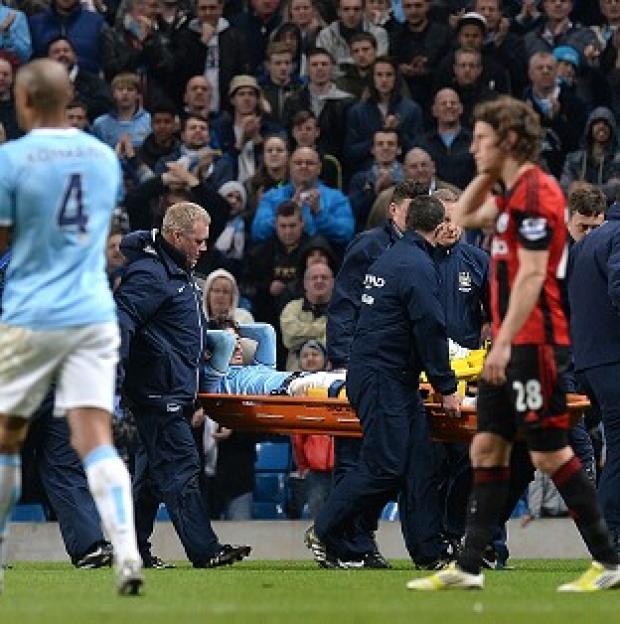 Congleton Guardian: David Silva was carried off on a stretcher at the Etihad Congleton Guardian: David Silva was carried off on a stretcher at the Etihad