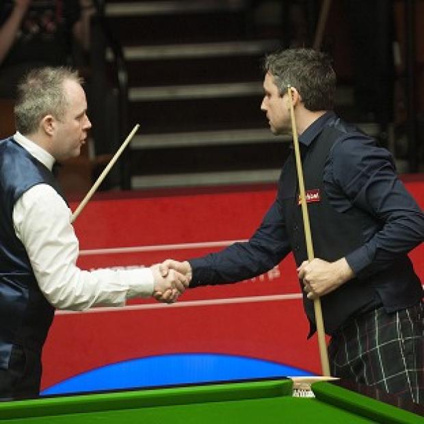 Congleton Guardian: John Higgins, left, and Alan McManus shake hands after their match Congleton Guardian: John Higgins, left, and Alan McManus shake hands after their match