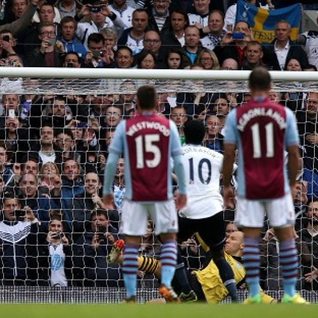 Congleton Guardian: Emmanuel Adebayor sends Brad Guzan the wrong way to make it 3-0 Congleton Guardian: Emmanuel Adebayor sends Brad Guzan the wrong way to make it 3-0