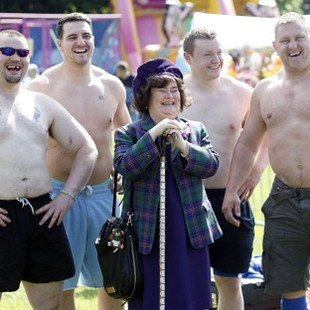 Congleton Guardian: Chieftain of the British Pipe Band Championships Susan Boyle meets highland games competitors at the West Lothian Highland Games and British Pipe Band Championships at Meadow Park, Bathgate Congleton Guardian: Chieftain of the British Pipe Band Championships Susan Boyle meets highland games competitors at the West Lothian Highland Games and British Pipe Band Championships at Meadow Park, Bathgate