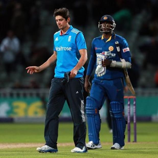 Congleton Guardian: Alastair Cook was far from impressed with Angelo Mathews at the end of the One Day International at Edgbaston Congleton Guardian: Alastair Cook was far from impressed with Angelo Mathews at the end of the One Day International at Edgbaston