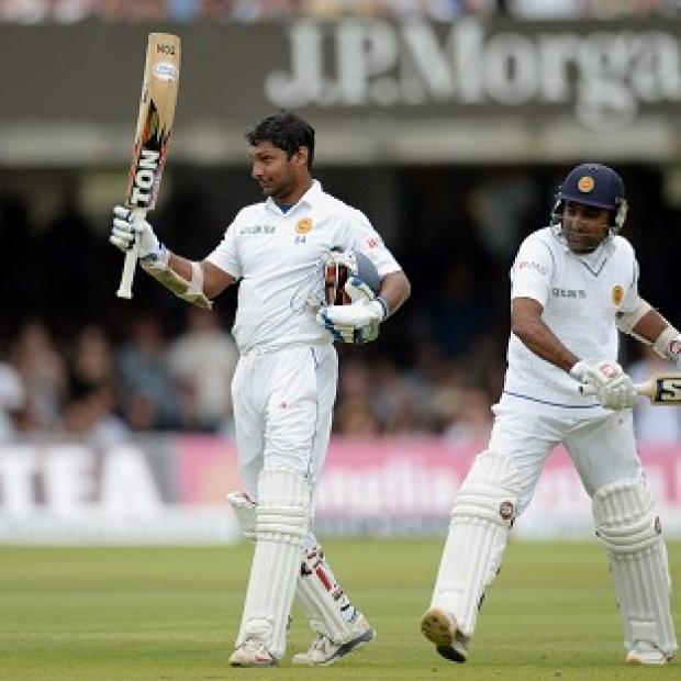 Congleton Guardian: Kumar Sangakkara, left, celebrates his century Congleton Guardian: Kumar Sangakkara, left, celebrates his century