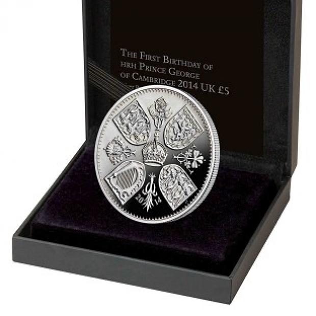 Congleton Guardian: A commemorative £5 coin will mark Prince George of Cambridge's first birthday (Royal Mint/PA) Congleton Guardian: A commemorative £5 coin will mark Prince George of Cambridge's first birthday (Royal Mint/PA)