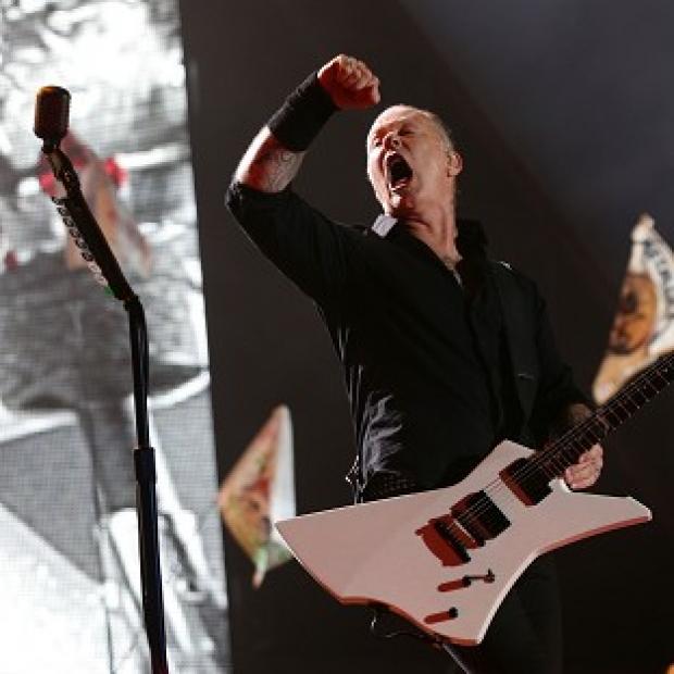 Congleton Guardian: James Hetfield of Metallica performing on the Pyramid Stage Congleton Guardian: James Hetfield of Metallica performing on the Pyramid Stage