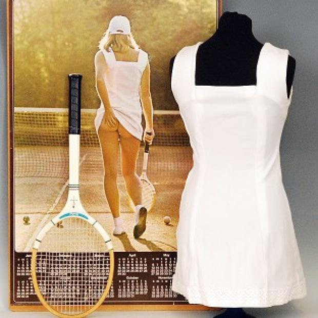 Congleton Guardian: The famous Tennis Girl poster dress from the 1970s has been sold for £15,500 at auction (Fieldings Auctioneers Ltd/PA) Congleton Guardian: The famous Tennis Girl poster dress from the 1970s has been sold for £15,500 at auction (Fieldings Auctioneers Ltd/PA)