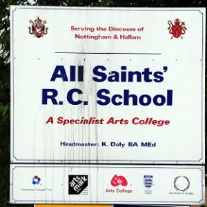 A teacher has been arrested at All Saints' Roman Catholic School in Mansfield
